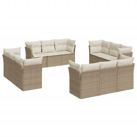 Salon de jardin avec coussins 12 pcs beige résine tressée 2
