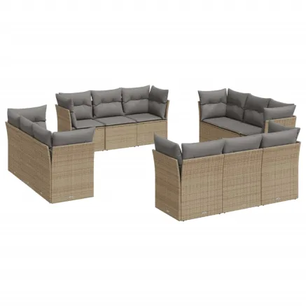 Salon de jardin avec coussins 12 pcs beige résine tressée 2