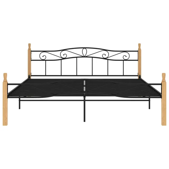 Cadre de lit sans matelas noir métal bois chêne 200x200 cm