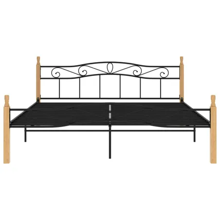 Cadre de lit sans matelas noir métal bois chêne 200x200 cm