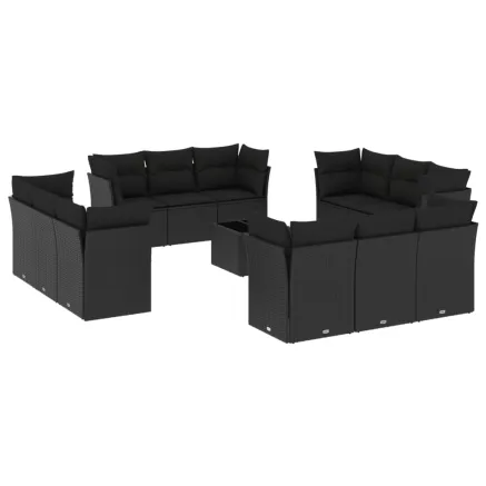 Salon de jardin avec coussins 13 pcs noir résine tressée 2