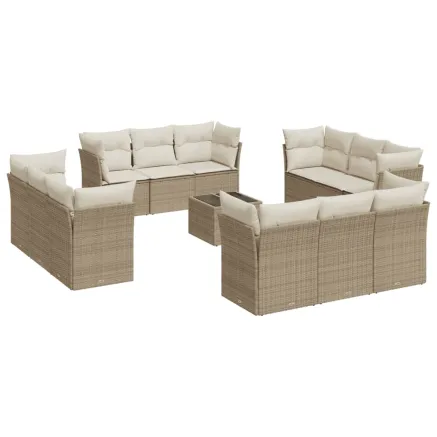 Salon de jardin avec coussins 13 pcs beige résine tressée 2