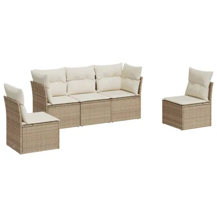 Salon de jardin avec coussins 5 pcs beige résine tressée 2