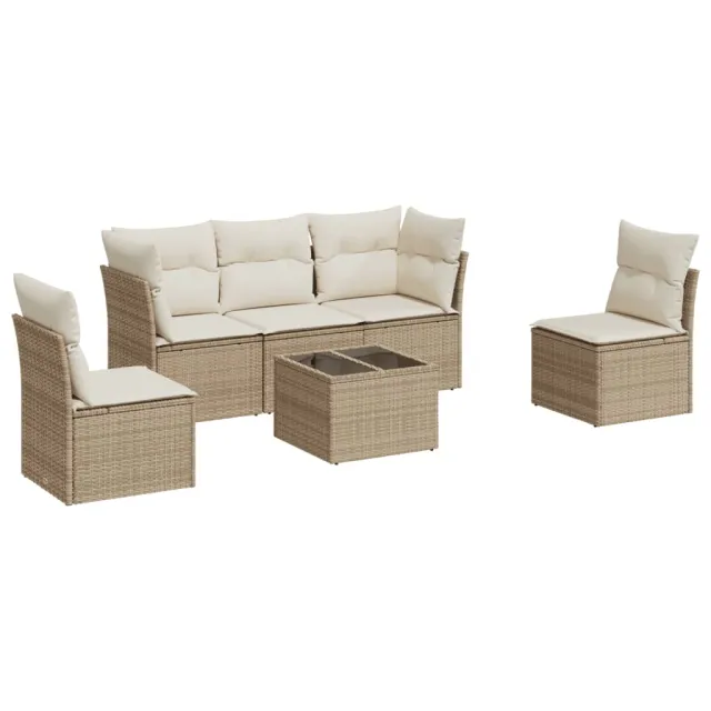 Salon de jardin avec coussins 6 pcs beige résine tressée