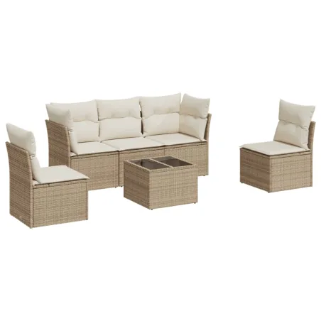 Salon de jardin avec coussins 6 pcs beige résine tressée