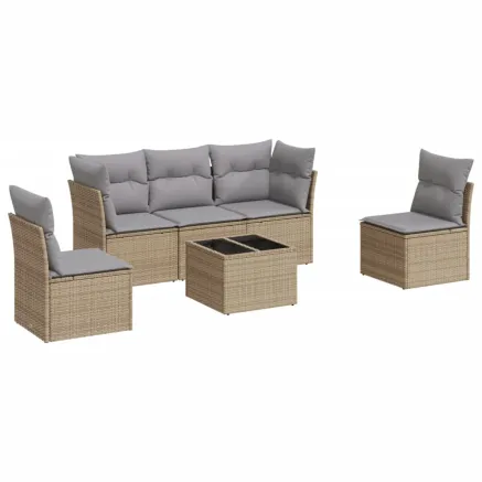 Salon de jardin avec coussins 6 pcs beige résine tressée 2
