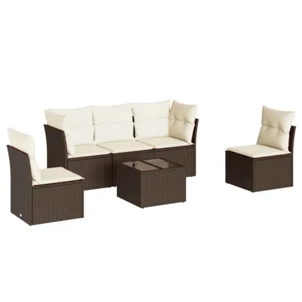 Salon de jardin avec coussins 6 pcs marron résine tressée 2