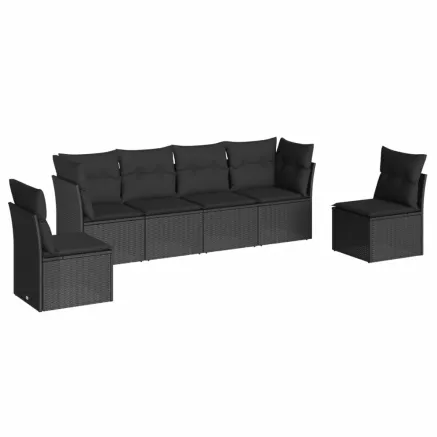 Salon de jardin 6 pcs avec coussins noir résine tressée 2