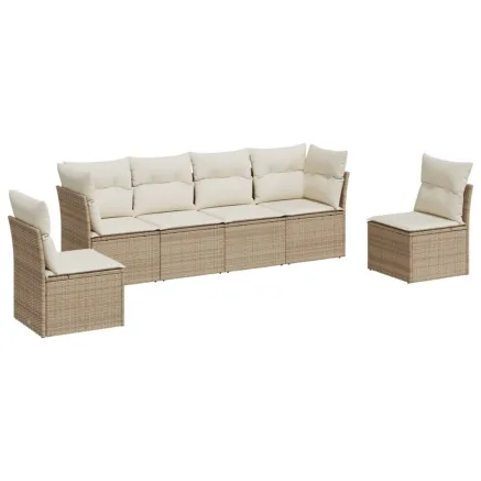 Salon de jardin avec coussins 6 pcs beige résine tressée 2