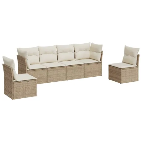 Salon de jardin avec coussins 6 pcs beige résine tressée