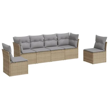 Salon de jardin avec coussins 6 pcs beige résine tressée 2