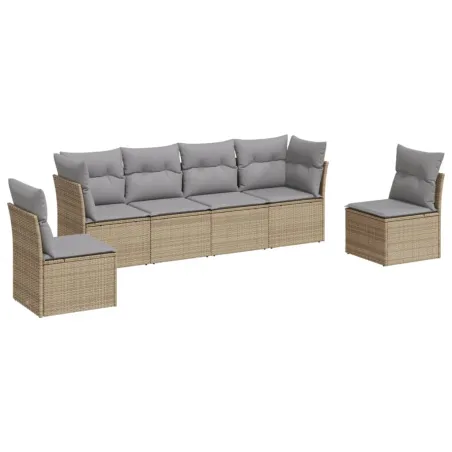 Salon de jardin avec coussins 6 pcs beige résine tressée