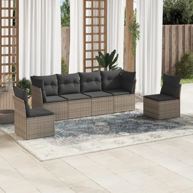 Salon de jardin 6 pcs avec coussins gris résine tressée