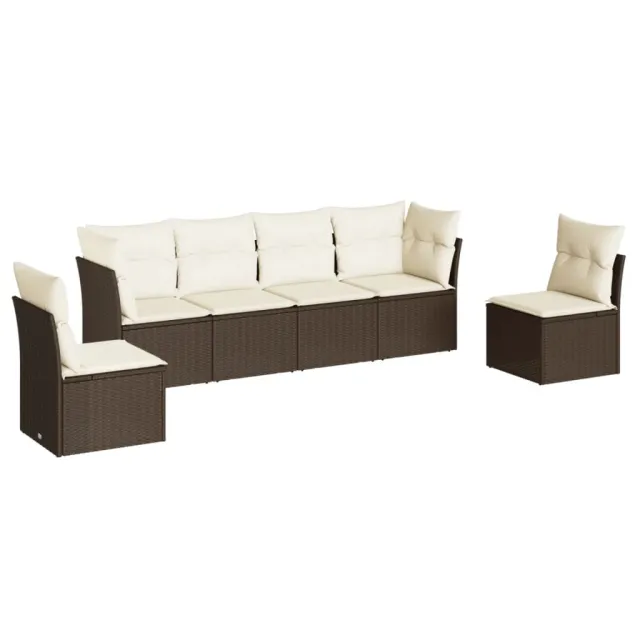 Salon de jardin avec coussins 6 pcs marron résine tressée