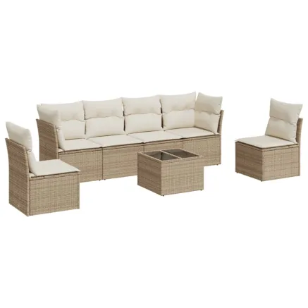 Salon de jardin avec coussins 7 pcs beige résine tressée 2