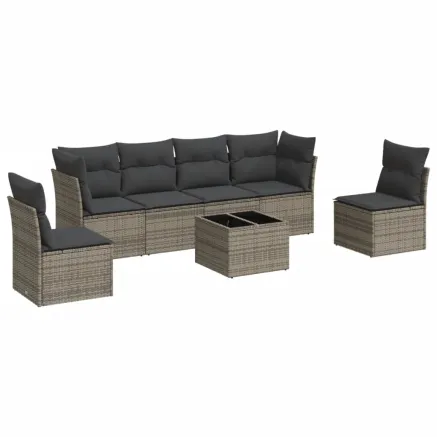 Salon de jardin avec coussins 7 pcs gris résine tressée 2