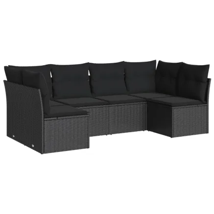 Salon de jardin 6 pcs avec coussins noir résine tressée 2