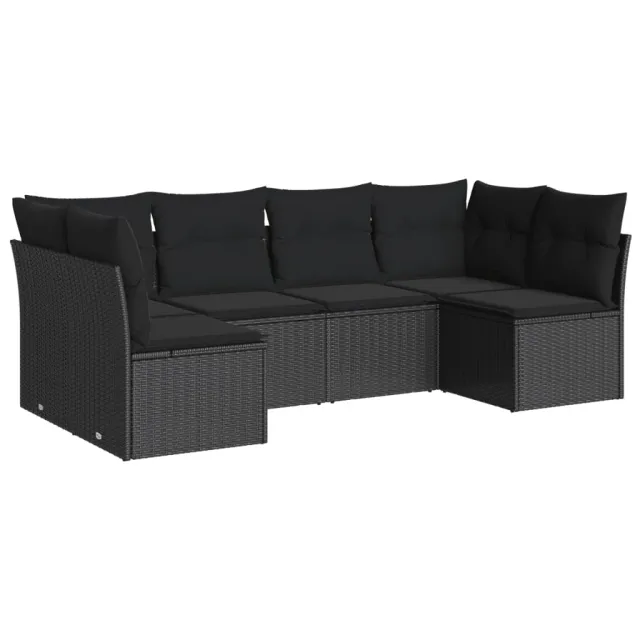 Salon de jardin 6 pcs avec coussins noir résine tressée