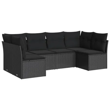 Salon de jardin 6 pcs avec coussins noir résine tressée