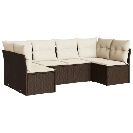 Salon de jardin avec coussins 6 pcs marron résine tressée 2