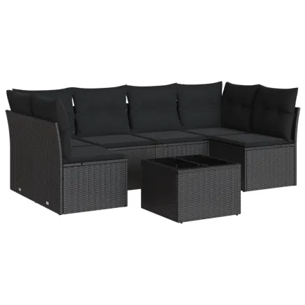 Salon de jardin 7 pcs avec coussins noir résine tressée 2