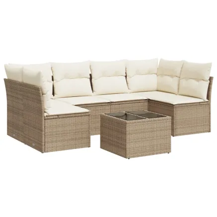 Salon de jardin avec coussins 7 pcs beige résine tressée 2