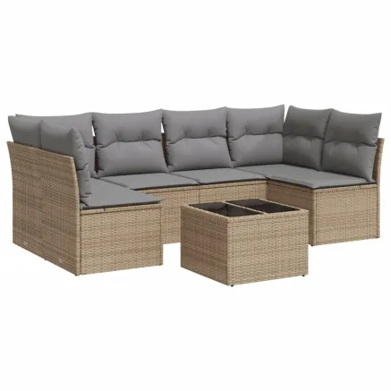 Salon de jardin avec coussins 7 pcs beige résine tressée 2