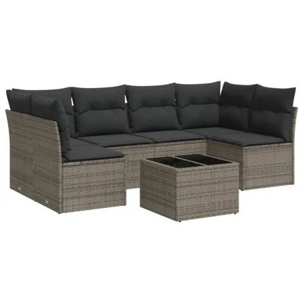 Salon de jardin avec coussins 7 pcs gris résine tressée 2