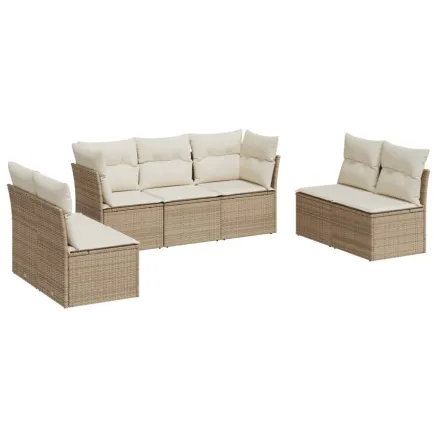 Salon de jardin avec coussins 7 pcs beige résine tressée 2