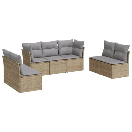 Salon de jardin avec coussins 7 pcs beige résine tressée 2