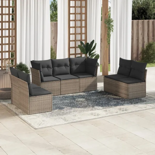 Salon de jardin avec coussins 7 pcs gris résine tressée