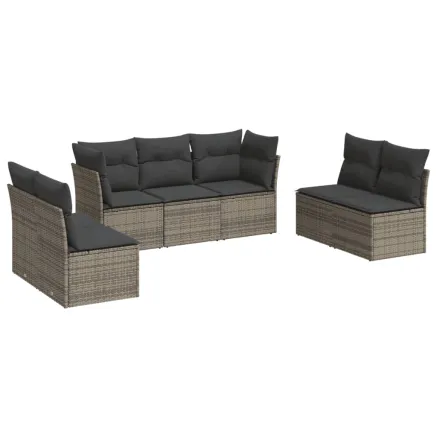 Salon de jardin avec coussins 7 pcs gris résine tressée 2