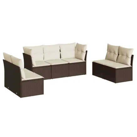 Salon de jardin avec coussins 7 pcs marron résine tressée 2