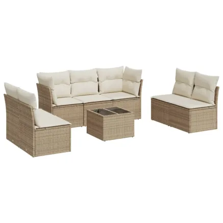 Salon de jardin avec coussins 8 pcs beige résine tressée 2