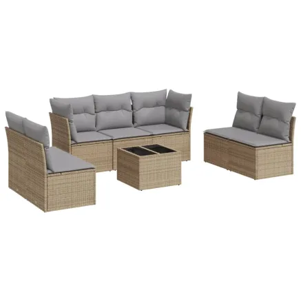 Salon de jardin avec coussins 8 pcs beige résine tressée 2