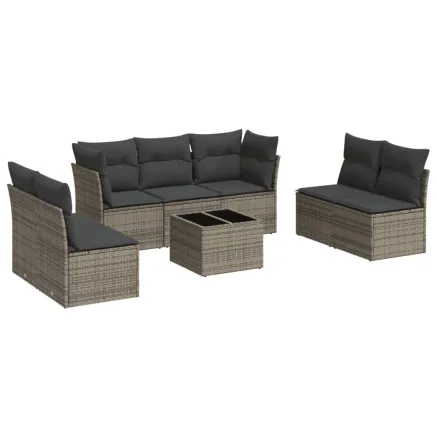 Salon de jardin 8 pcs avec coussins gris résine tressée 2