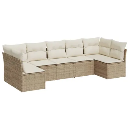 Salon de jardin avec coussins 7 pcs beige résine tressée