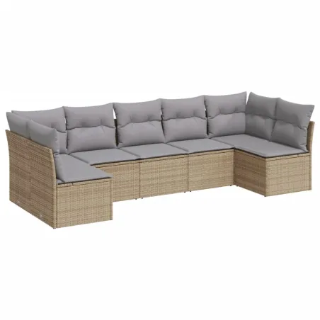 Salon de jardin avec coussins 7 pcs beige résine tressée