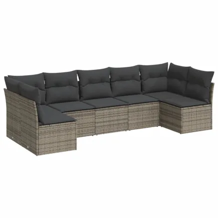 Salon de jardin avec coussins 7 pcs gris résine tressée 2