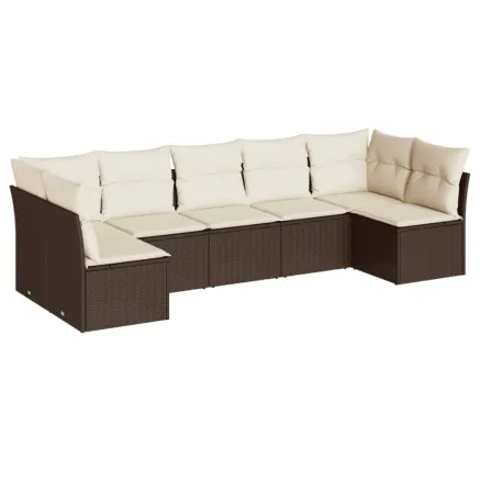Salon de jardin avec coussins 7 pcs marron résine tressée 2