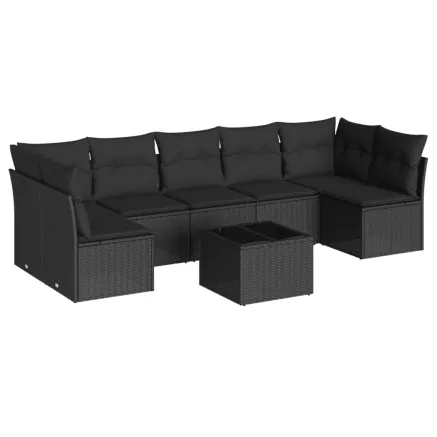 Salon de jardin 8 pcs avec coussins noir résine tressée 2