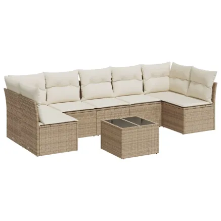Salon de jardin avec coussins 8 pcs beige résine tressée 2