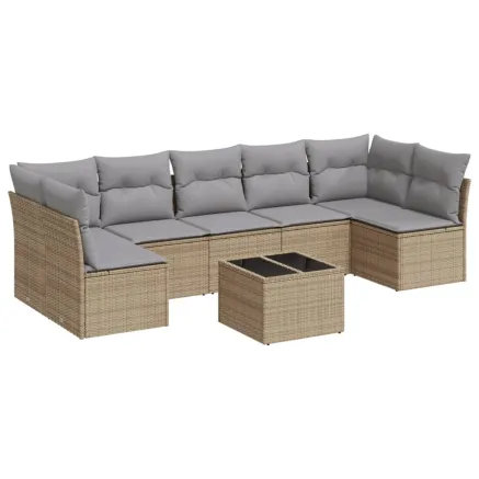 Salon de jardin avec coussins 8 pcs beige résine tressée 2