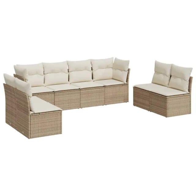 Salon de jardin avec coussins 8 pcs beige résine tressée