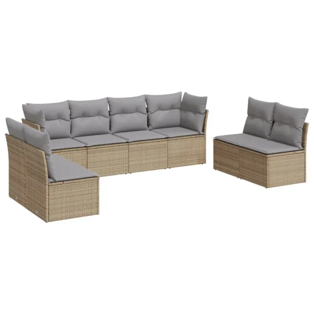 Salon de jardin avec coussins 8 pcs beige résine tressée