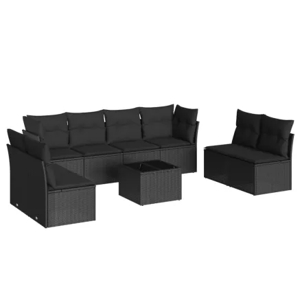 Salon de jardin 9 pcs avec coussins noir résine tressée 2