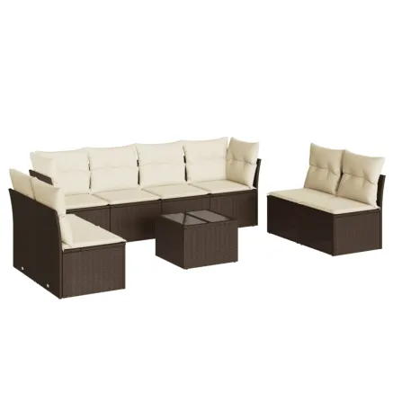 Salon de jardin avec coussins 9 pcs marron résine tressée 2