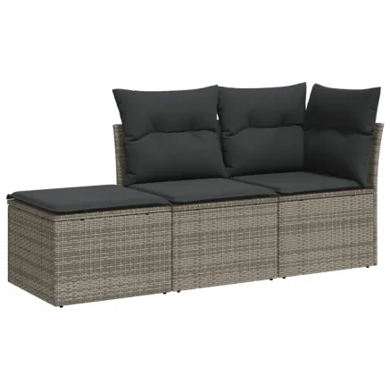 Salon de jardin avec coussins 3 pcs gris résine tressée 2