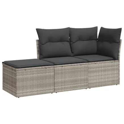 Salon de jardin avec coussins 3 pcs gris clair résine tressée 2