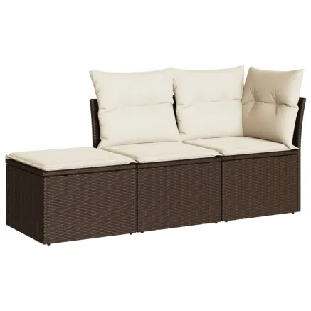 Salon de jardin avec coussins 3 pcs marron résine tressée 2